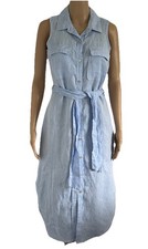 Target Light Blue Linen Shirt Midi Dress Collared Button Down Pockets S 8 NEW