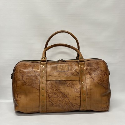 Patricia Nash Milano LEATHER Zip Duffle Bag CarryOn Rust Riot Map 20Lx12Hx9W P2