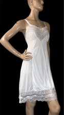 Vintage 1960  s Gaymode Wide Lace Trim White Nylon Negligee Lingerie Slip 36