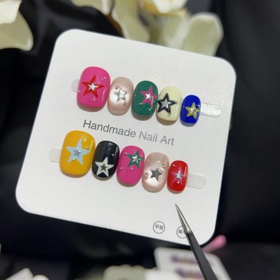 10PCS Sweet Cool Short Square Round Handmade False Nails Cat Eye Press on 