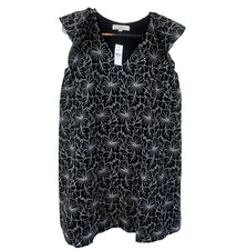 NWT LOFT Black White Floral Embroidered Dress Sleeveless Lined Cotton Medium