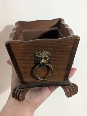 Footed Antique Planter With Brass Lion Head Knockers