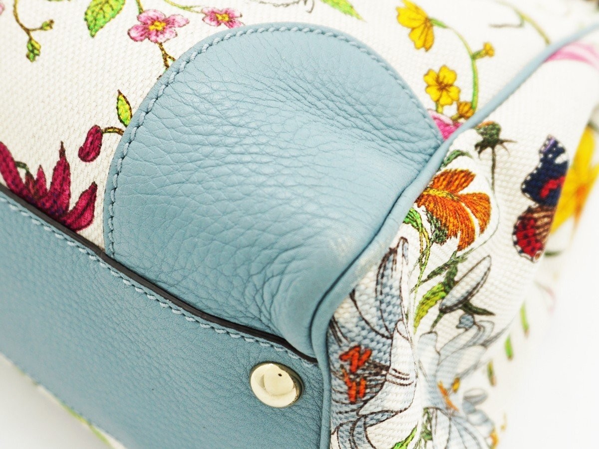 GUCCI Flora Flower Bamboo Tote Bag View 3