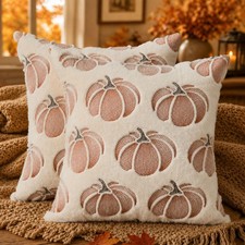 Fall Pillow Covers 18x18 Set of 2 Fall Decorations Rust Pumpkin Beige Throw P...