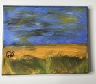 The Horizon Original Acrylic Painting 8x10 Canvas Blue Gold Abstract Sky