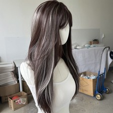 Mixed Brown blonde Synthetic Hair Cosplay Wigs With Bangs Long Straight