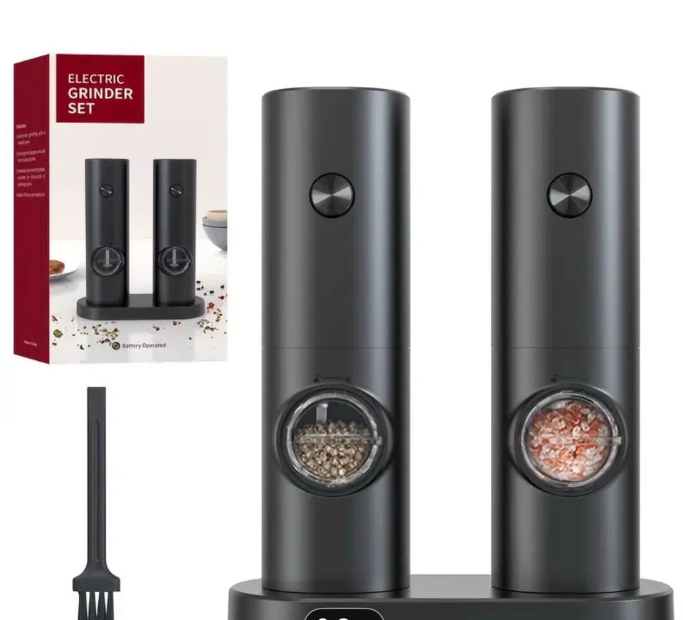 Paquete de 2 molinillos eléctricos de sal y pimienta (a pilas) elección negro/ino inoxidable Foto 2 de 4