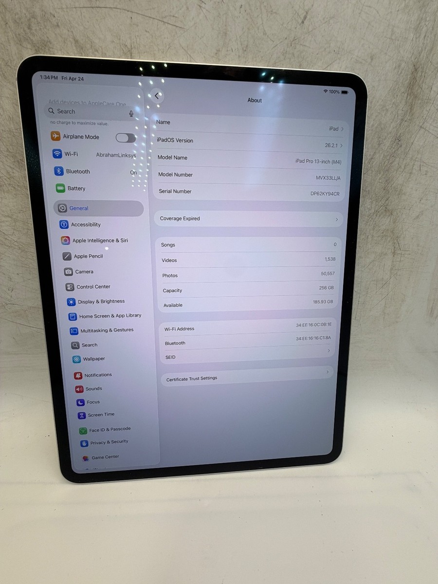 Apple iPad Pro 13 (M4) Silver 256GB WiFi - No Cellular - TESTED
