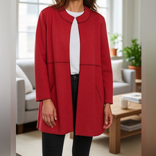 Eileen Fisher Merino Wool Coat Red Brown Jacket XS S Open Front Pockets Soft