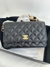 Chanel Wallet On Chain WOC Lambskin Quilted Chain Crossbody Shoulder Black