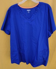 ScrubStar Womens Scrub Top Blue Size 2 XL V-Neck Shirt Short Sleeve Pockets