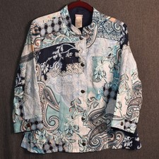Chicos Women's 2 US 12/14 Paisley Jacket 100 Linen Lightweight