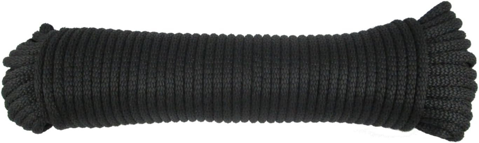 1/4 Inch Black Dacron Polyester Rope - 100 Foot Hank | Solid Braid - Industrial 