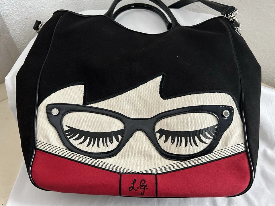 Muñeca bibliotecaria Lulu Guinness Face Wanda Eyeglasses Lashes Tote / Bolso de hombro Foto 3 de 4