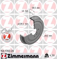 2X Zimmermann Bremstrommel Coat Z 150.1703.20 FüR E30 BMW 3Er 316 Ecotronic 318
