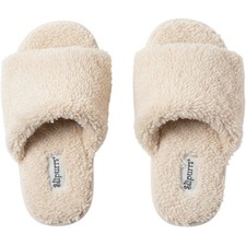 Slipurrs Shaggy Mule Slippers Natural Beige Cotton Fuzzy Slides Size Medium