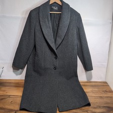 Noble Fashions Vintage 100% Wool Coat Gray Shawl Collar Made in USA Longline