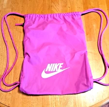 Nike Drawstring Backpack Pink White Logo Gym Sack Bag 17" x 12.5" Zip Pocket