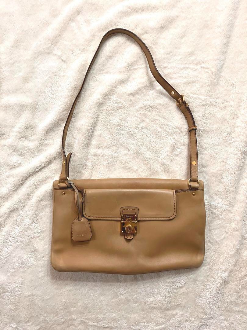 Miu Miu Archive 2way Handbag Folding Shoulder Bag Beige Leather