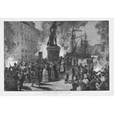 FRANCE Scene at the Quay in Toulon During a Cholera Outbreak Antique Print 1884