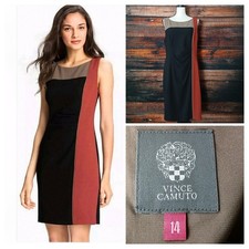 Vince Camuto Dress 14 Sheath Colorblock Ruched Zip Back