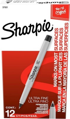 Sharpie Permanent Markers, Ultra Fine Tip, Black, 12 Count (Pack of 1), Black 