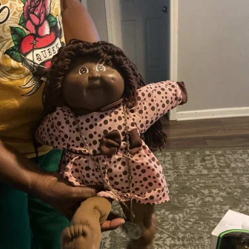 Cabbage Patch Kids 1982 African American Doll Brown Braided Hair Polka Dot Dress