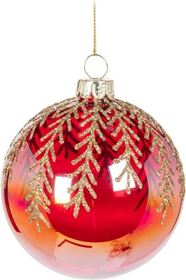 Abbott Collection Red Ball Ornament with Gold Leaves, Glass (3'' D)