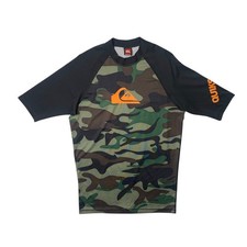Quiksilver Rashguard Boys XL Black Camo Bunker Fitted Half Sleeve Surfer Surfing