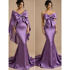 Lavender Purple Formal Evening Dresses Mermaid Satin Bow with Shawl Prom Gowns