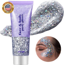Silver Face Body Glitter Gel,Singer Concerts Silver Face Paint Makeup,Holographi