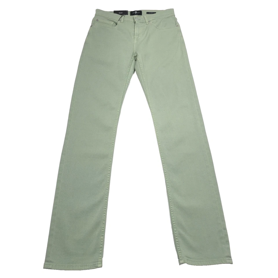$218 7 for All Mankind Celadon Green Slimmy Slim Straight Fit Jeans Mens Size 30 - Image 4 of 4