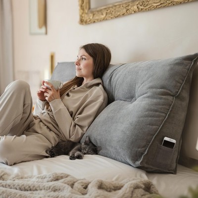 B-Ware Björn&Schiller Rückenkissen grau, 160 cm - Lesekissen für Bett und Sofa