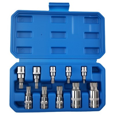 10 pc Triple Square Spline Bit Socket Set M4-M18 1/4'' 3/8'' 1/2'' Drive