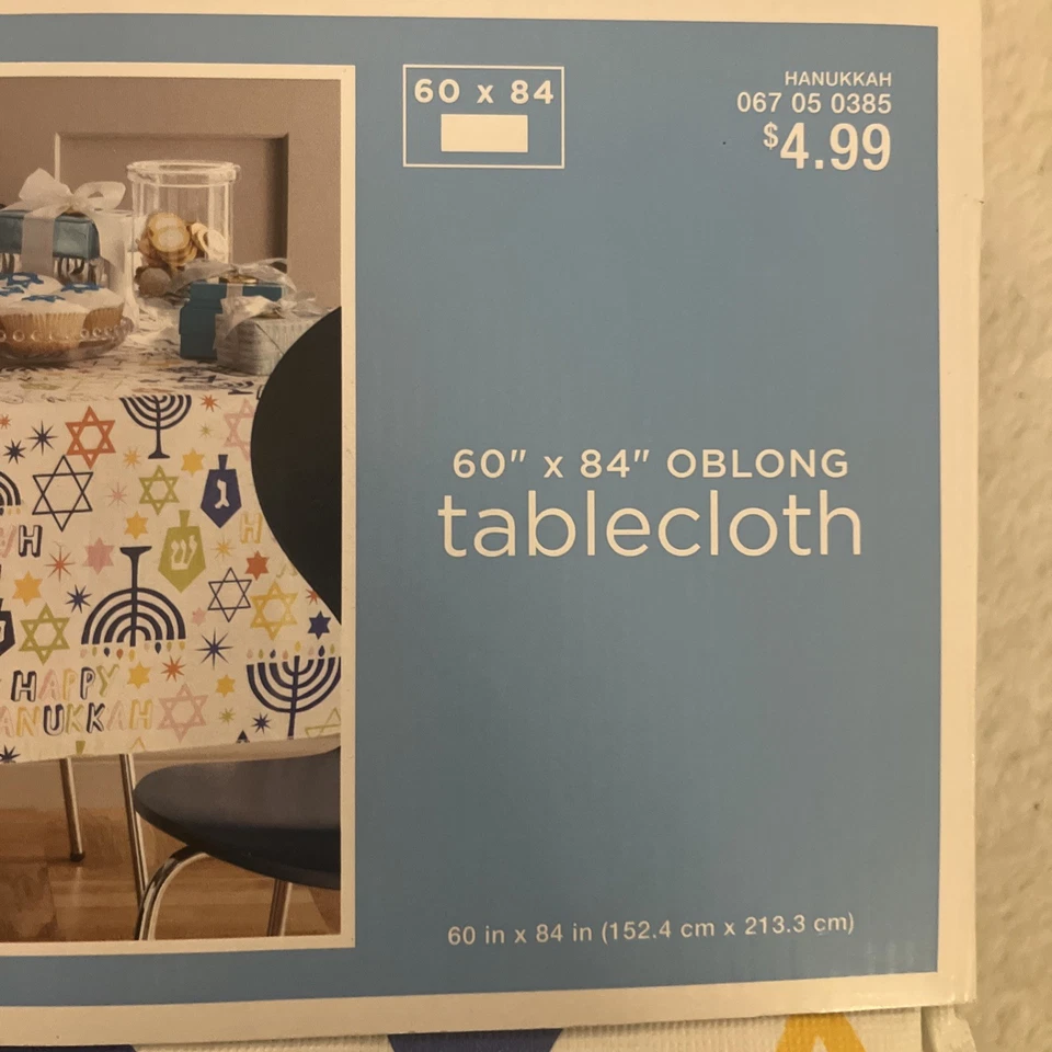 Happy Hanukkah 60” X 84” Oblong Rectangular Wipe clean Reusable Tablecloth - Image 2 of 4