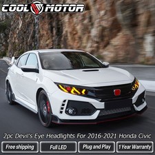 Led Headlights Pair For Honda Civic 2016-2021 Blue Animation Red Devil Eye Drl Led Headlights Pair For Honda Civic 2016-2021 Blue Animation Red Devil Eye Drl