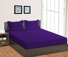 1 PC Fitted Sheet 15"Pocket 1000 TC Egyptian Cotton Purple Stripe Queen 60x80