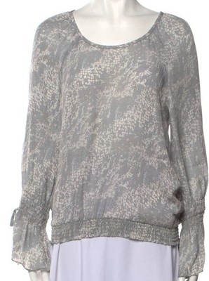 $395 RAMY BROOK Silk Blouse Grey White   M