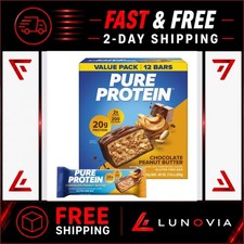 Pure Protein Chocolate Peanut Butter Bars  20g Protein, Low Sugar, 12 Ct
