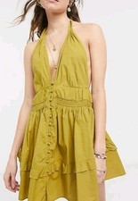 Free People Sail Away Tunic Dress Mustard Yellow Retails $98 SZ L Boho Romantic