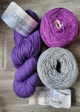 Cascade Yarns Sunseeker Shade Cotton Acrylic Metallic Sparkly Purple Gray DK LOT