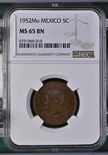 1952Mo Mexico 5 Centavos NGC MS65BN