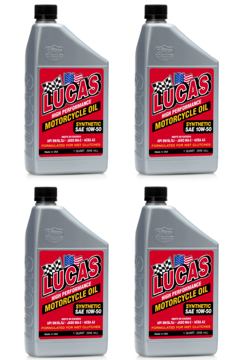 LUCAS OIL 10W50 FULL SYNTHETIC MOTORCYCLE OIL WET CLUTCH (4 QT) MADE