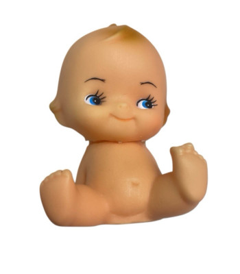 Rose O'Neill Rubber Kewpie Doll Sitting with Butterfly on Toe 4''H Baby Cupid Boy