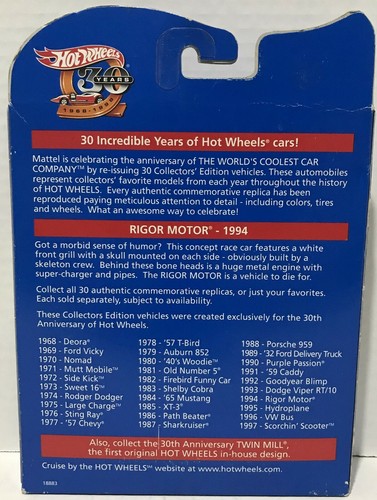 {VINTAGE} 1997 Hot Wheels 30th Anniversary {1994 RIGOR MOTOR} Authentic Replica - Picture 8 of 12