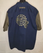 Duluth Trading Shirt XLT Blue Gears Short Sleeve Button Work Mechanic