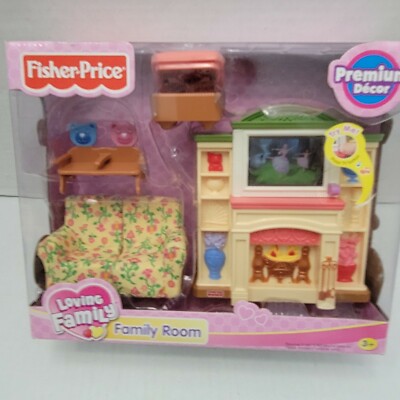 New Fisher Price Loving Family Dollhouse Family Room TV Fireplace Twin  Furniture