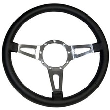 15 9-bolt Black Leather Steering Wheel Mustang 1965-1973 W Slotted Polished...