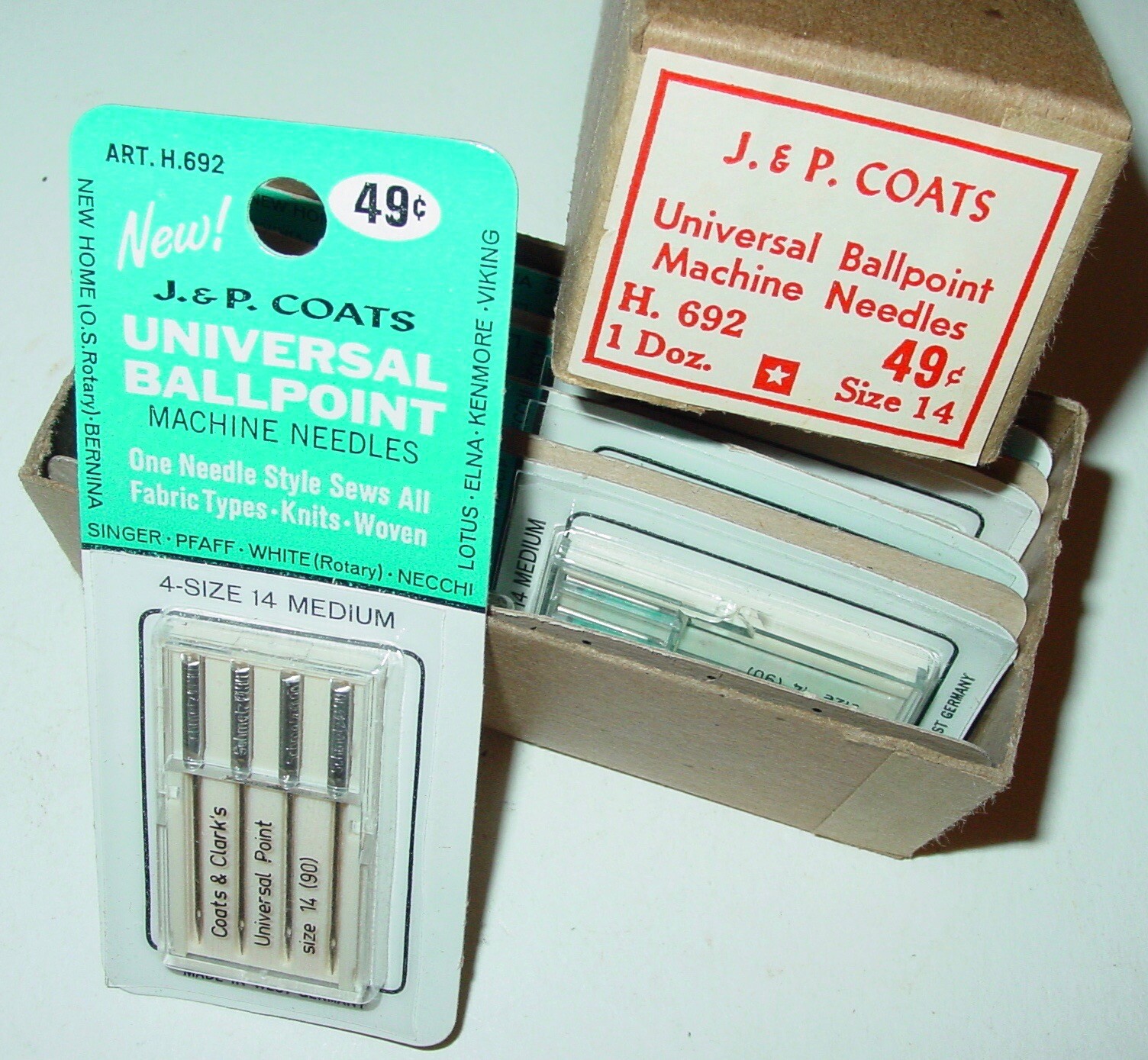 J&P Coats Universal Size 14 Medium Sewing Machine Needles H.692 4-Pack NOS-image