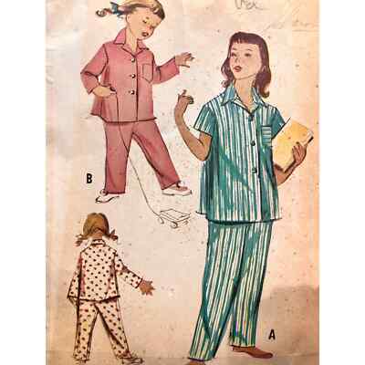 Rare Find McCall's 40's Children's pajamas with button front Girls Size 12
